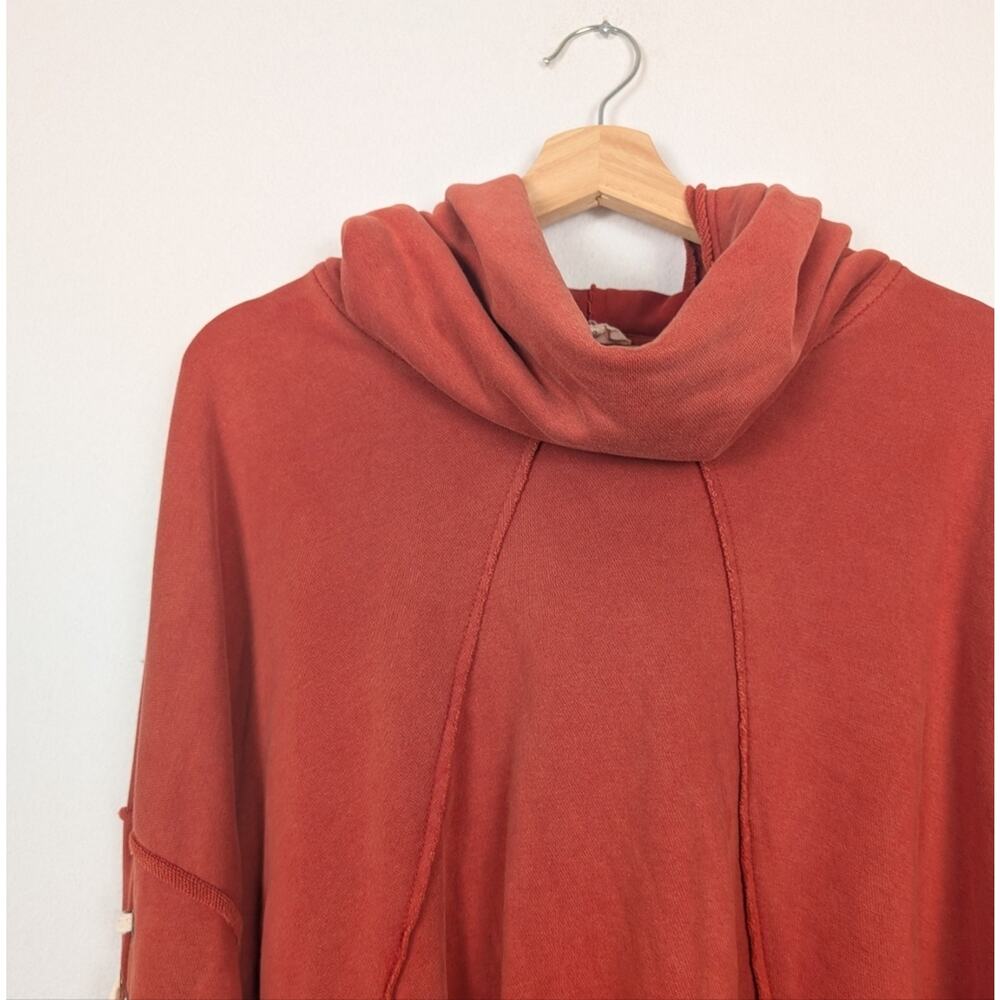 POL Hooded Sweatshirt S Burnt Orange Red Lace Up Sleeve Oversized Casual Cozy - Picture 4 of 8